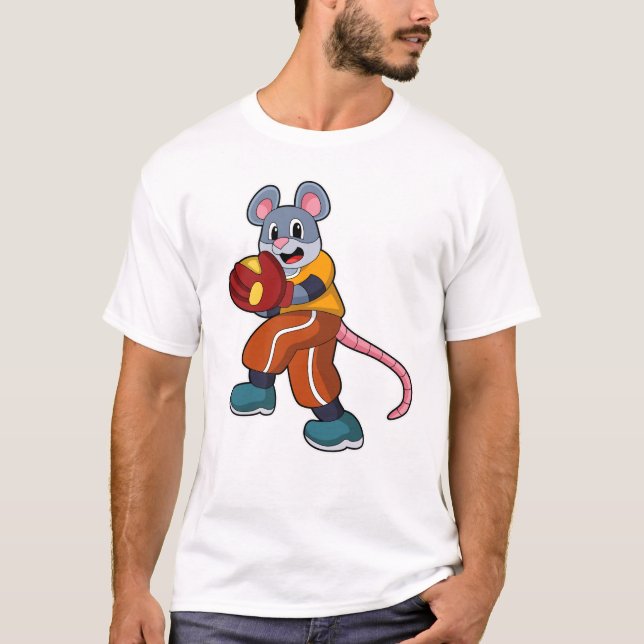 Camiseta Mouse no Baseball com luva de baseball (Frente)