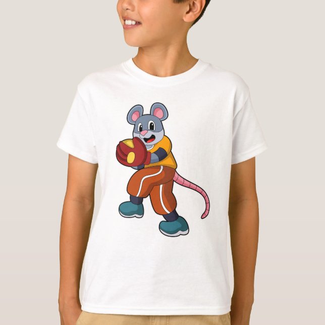 Camiseta Mouse no Baseball com luva de baseball (Frente)
