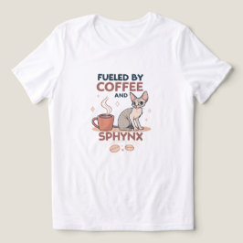 Camiseta Movido a Café e Arte de Gatos Sphynx