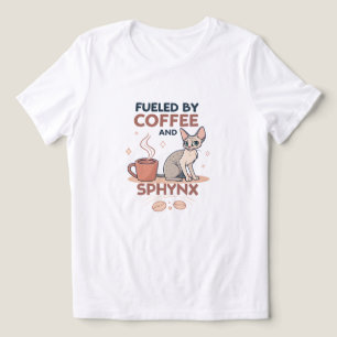 Camiseta Movido a Café e Arte de Gatos Sphynx