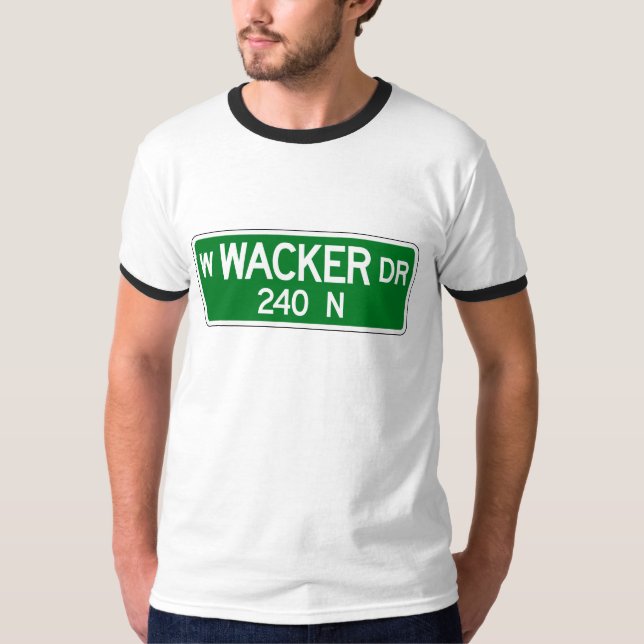 Camiseta Movimentação de Wacker, sinal de rua de Chicago, (Frente)