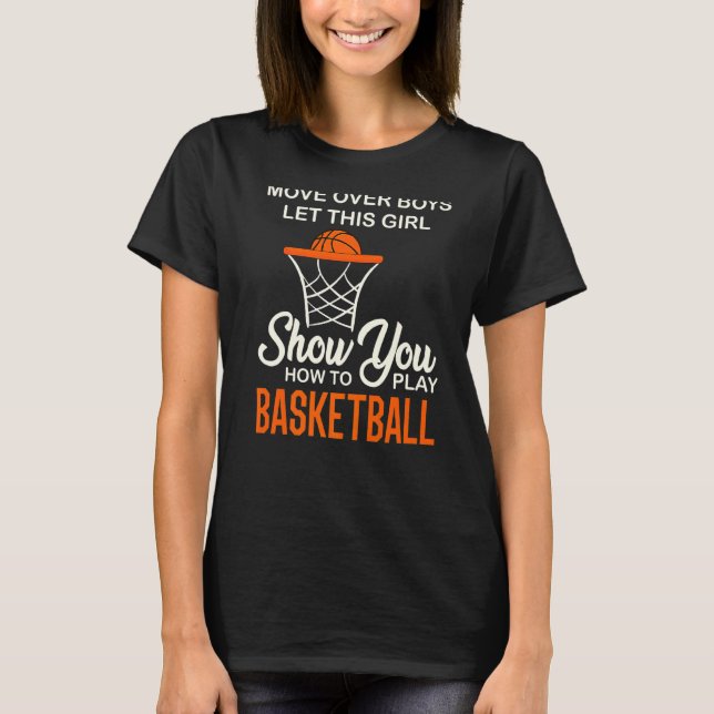 Camiseta Movimentação Sobre Meninas Mostra Como Jogar Baske (Frente)