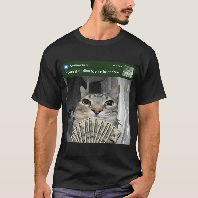 Camiseta Movimento Detectado na Porta Frontal Meme de Gato (Frente)