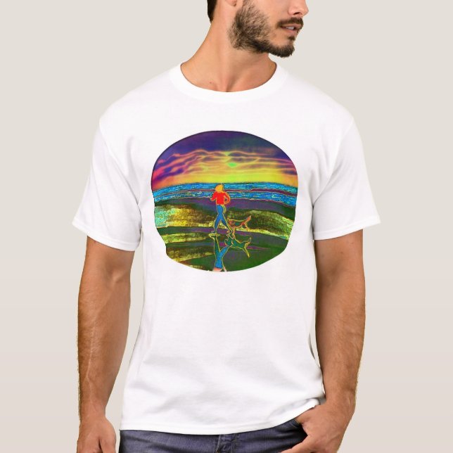 Camiseta Movimento do por do sol com um cão… (Frente)