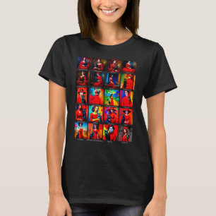 Camiseta Movimentos de Arte Preta de Vestido Vermelho