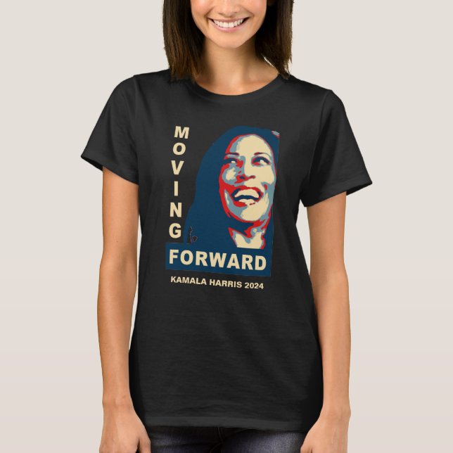 Camiseta MOVING FORWARD Kamala Harris para o Presidente 202 (Frente)