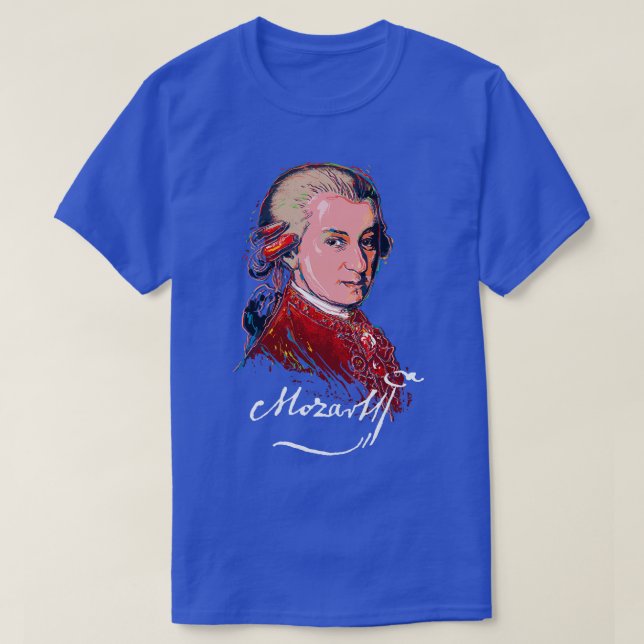 Camiseta Mozart - Retrato Colorido Música ClássicaPiano 1 (Frente do Design)