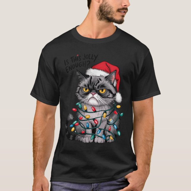 Camiseta Mpy Christmas Cat Jolly Enough Funny Holiday  (Frente)