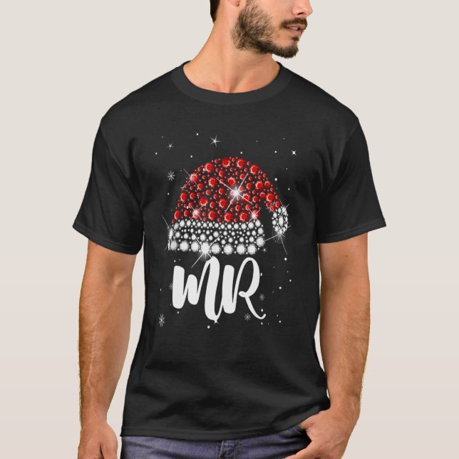 Camiseta Mr And Mrs Santa Hat Christmas Couples Matching Pa (Frente)