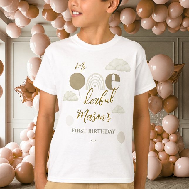 Camiseta Mr Onederful Neutral Cloud Boho First Birthday (Criador carregado)