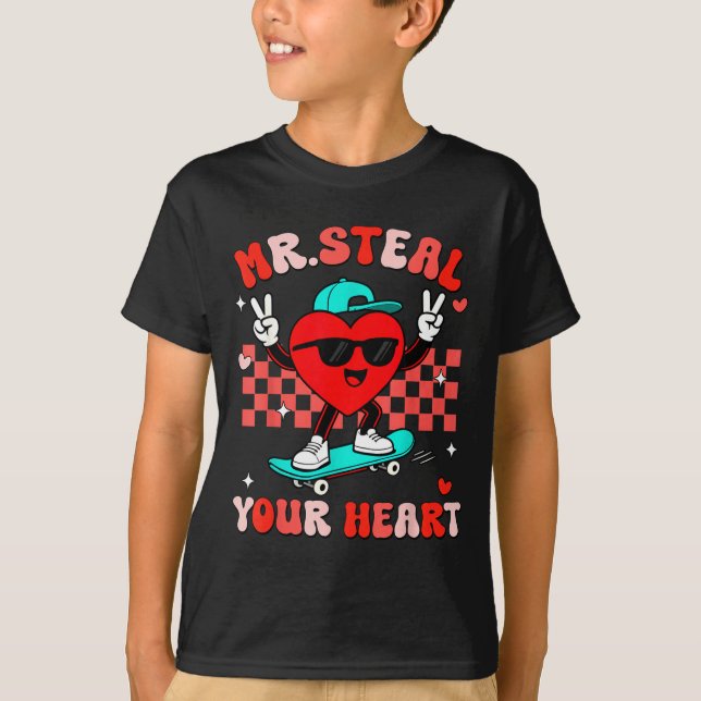 Camiseta Mr Steal Your Heart For Boys Toddlers Valentine's  (Frente)