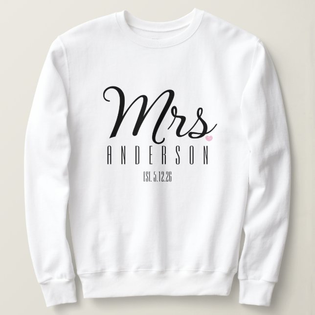 Camiseta Mrs Modern Script Custom Wedding Date Newlywed  (Frente do Design)