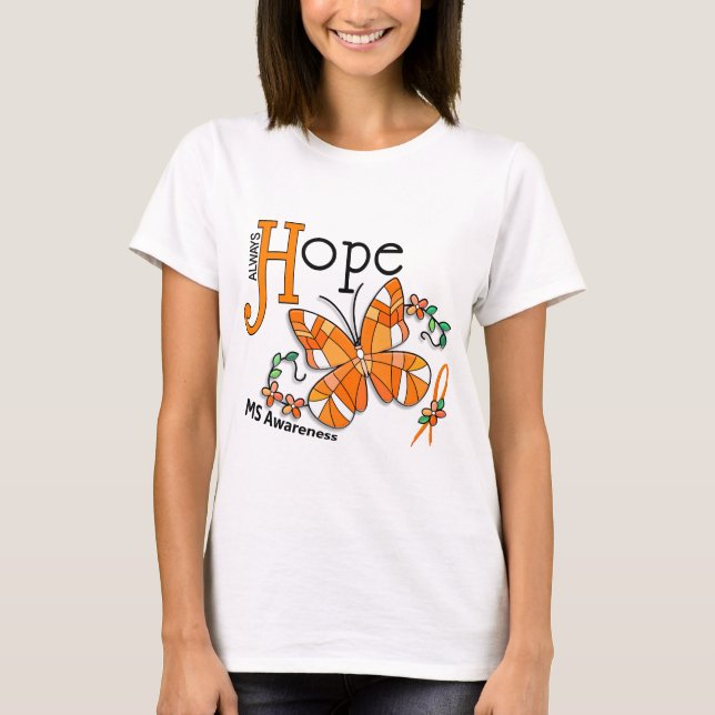 Camiseta MS da borboleta do vitral (Frente)