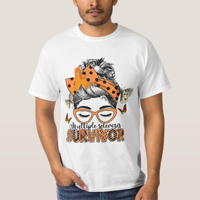 Camiseta MS Survivor Messy Bun Multiple Sclerosis Awareness (Frente)