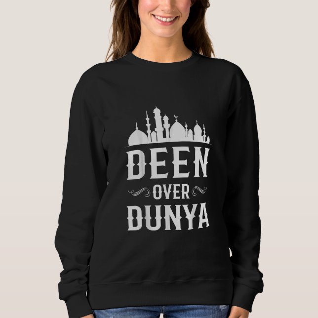 Camiseta Muçulmano Islâmico Deen Over Dunya (Frente)