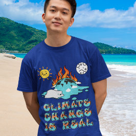 Camiseta Mudança climática é fogo real na Terra aquecimento