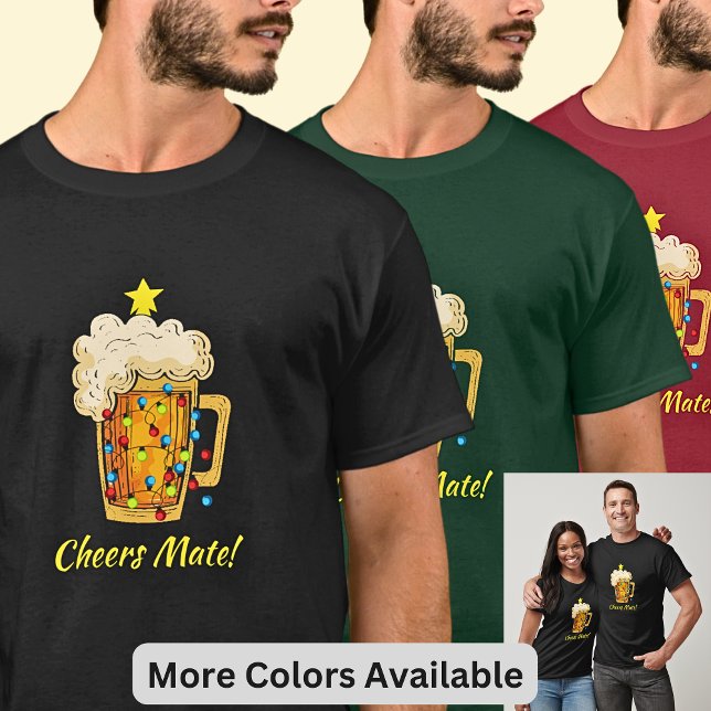 Camiseta Mude de texto - Beer Mug Christmas Cheers Mate! (Criador carregado)