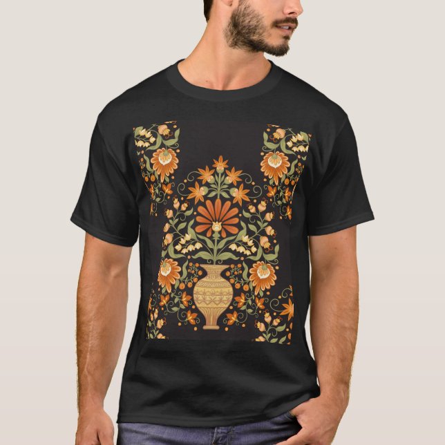 Camiseta Mughal Fantasy: Opulência Refletora Floral (Frente)