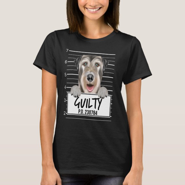 Camiseta Mugshot do Irish Wolfhound Cachorro Culpado (Frente)