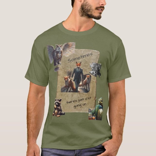 Camiseta Muita coisa acontecendo animais da floresta de con (Frente)