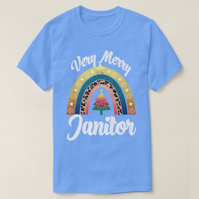 Camiseta Muito Feliz Janitor Rainbow Engraçado Profissão de (Frente do Design)