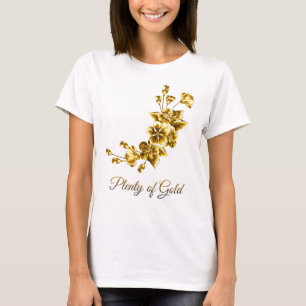 Camiseta Muito Ouro Floral Elegante Branco e Dourado