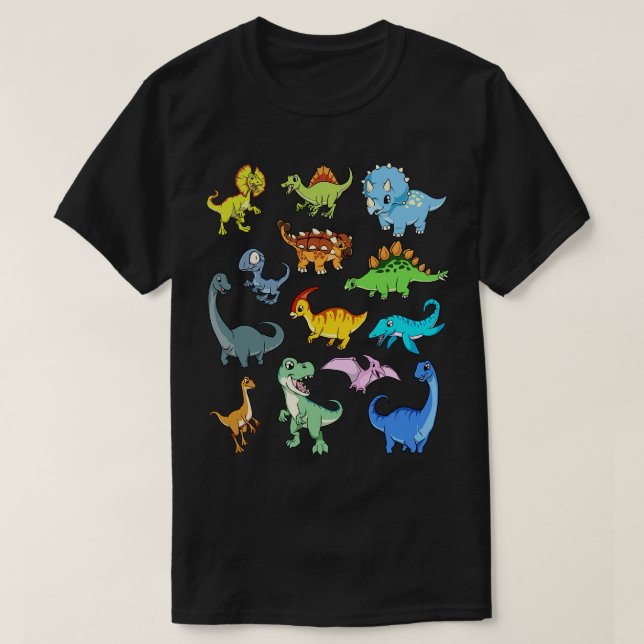 Camiseta Muitos dinossauros kawaii (Frente do Design)
