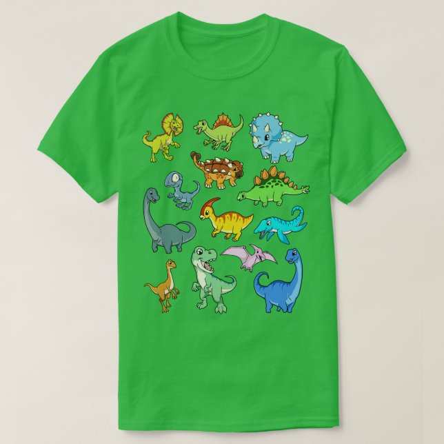 Camiseta Muitos dinossauros kawaii (Frente do Design)