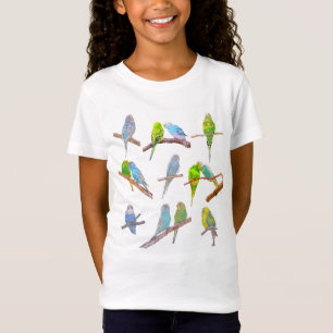 Camiseta Muitos periquitos coloridos - pequenos pássaros bo