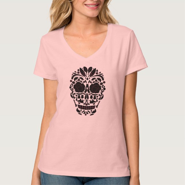 Camiseta mujer Calavera mexicana con rosas (Frente)
