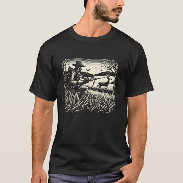 Camiseta Mule Deer Hunter Animal Hunt Rifle Caça Longa Sl (Frente)
