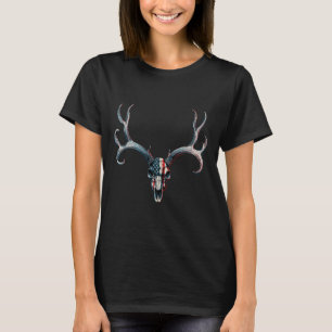 Camiseta Mule Deer Hunting - Bandeira Americana No Crânio D