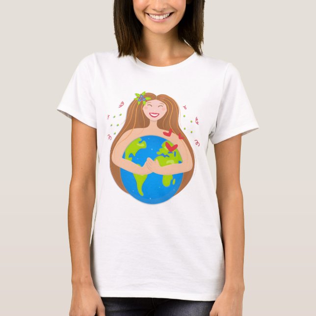Camiseta Mulher abraçando o planeta Terra (Frente)