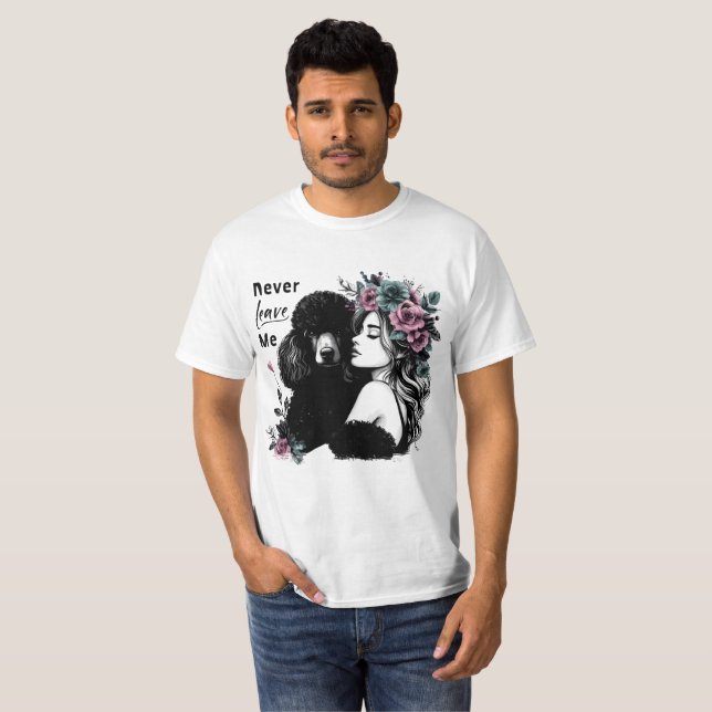 Camiseta Mulher Abrindo Poodle Com Flores (Frente Completa)