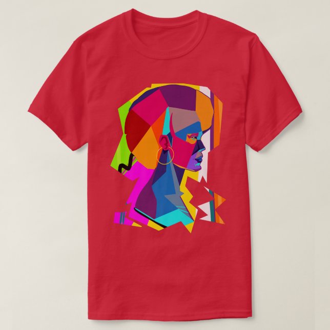 Camiseta Mulher abstrato colorida com afro  (Frente do Design)