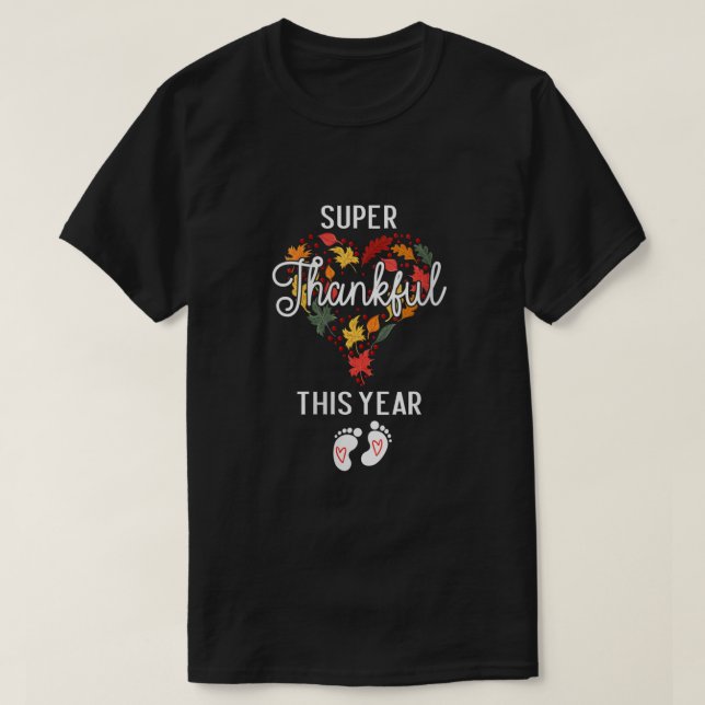 Camiseta Mulher Ação de Graças Anúncio de Gravidez super (Frente do Design)