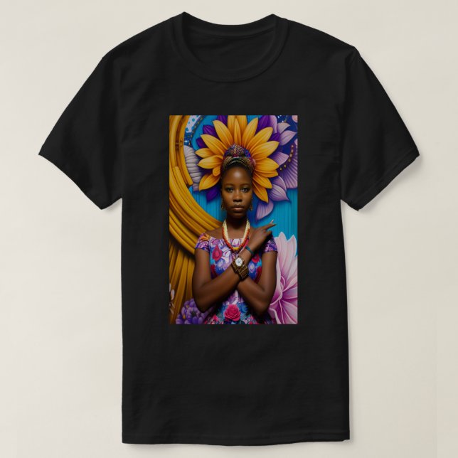Camiseta Mulher africana linda com um relógio (Frente do Design)