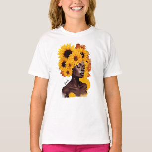 Camiseta Mulher afro-americana com afro afro girassol