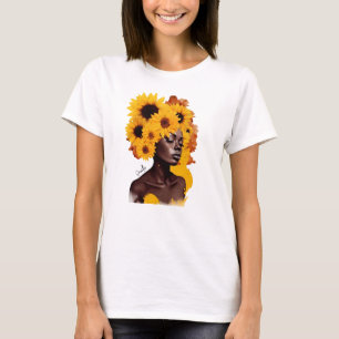 Camiseta Mulher afro-americana com afro afro girassol