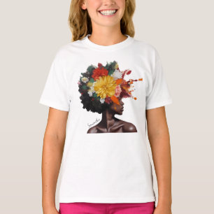 Camiseta Mulher Afro-Americana com Cabelo Afro Floral (2)