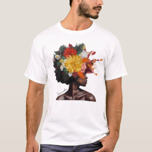 Camiseta Mulher Afro-Americana com Cabelo Afro Floral (2)