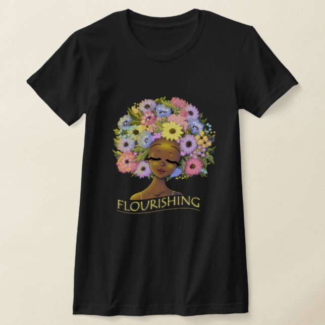 Camiseta Mulher afro-americana e flores (Postura )