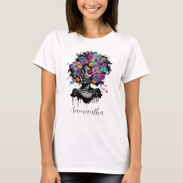 Camiseta Mulher Afro Clorosa Floral (Frente)