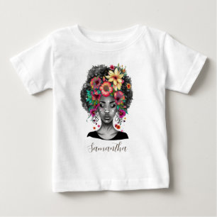 Camiseta Mulher Afro Elegante Floral