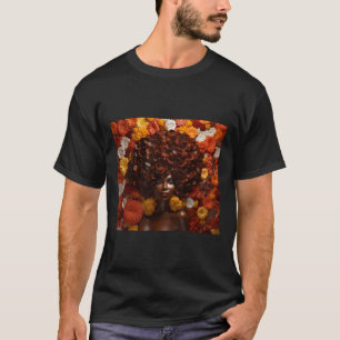 Camiseta Mulher Afro Negra Floral Rainha Puff Art Melanin A