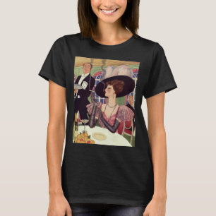 Camiseta Mulher Antiga Fumando Cigarro Bebendo Champanhe