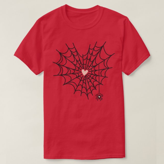 Camiseta Mulher: Aranha Cuta Web Cobweb Heart Halloween Ora (Frente do Design)