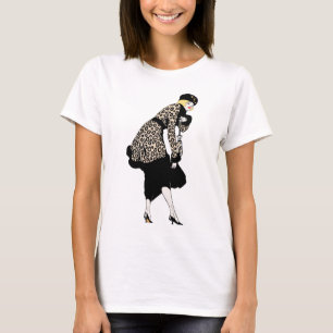 Camiseta Mulher Art Déco Antiga com Casaco Estampado de Leo