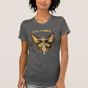 Camiseta Mulher Art Nouveau Vintage Com Asas de Borboleta