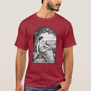 Camiseta Mulher Art Nouveau Vintage Lendo Debaixo da Árvore